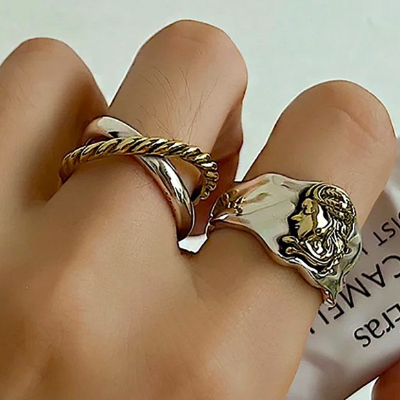 STERLING SILVER FACE RING BUNDLE TWO TONE - Picture 4 of 6